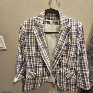 Veronica Beard Blue and Cream Checkered Blazer